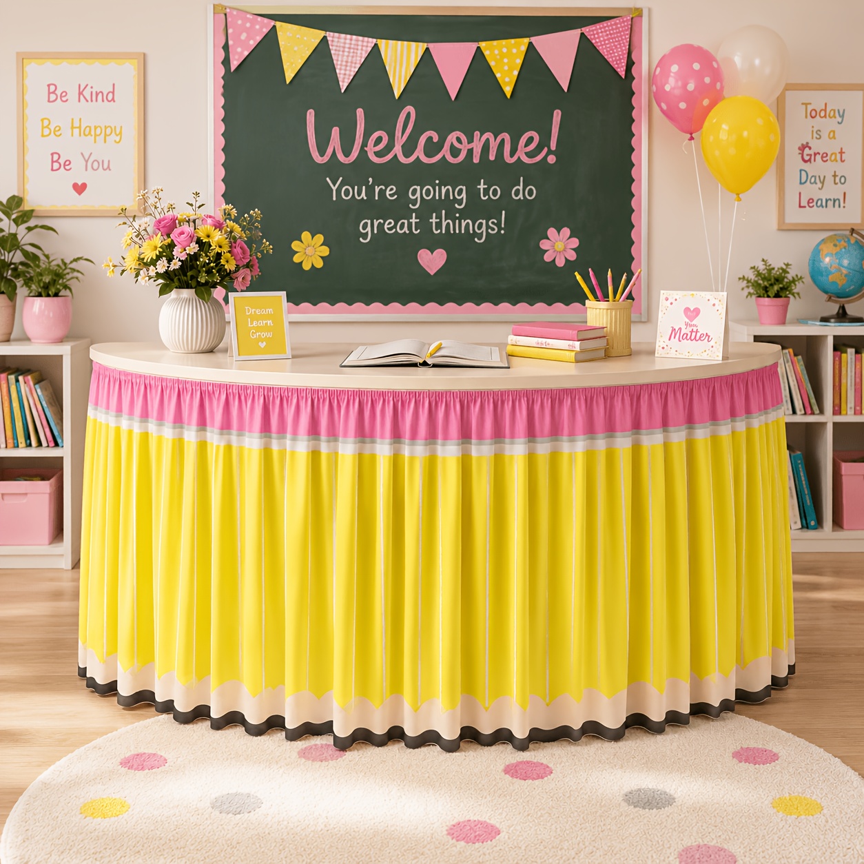 Yellow Desk Setup - 1 jupe de table à crayons