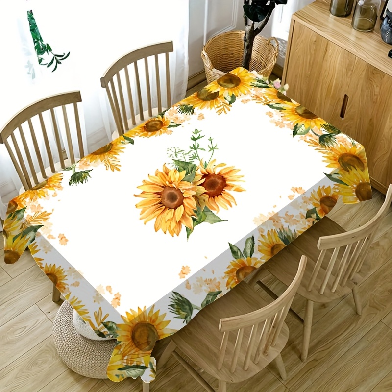 Yellow Desk Setup - Nappe rectangulaire imprimée tournesol de printemps,