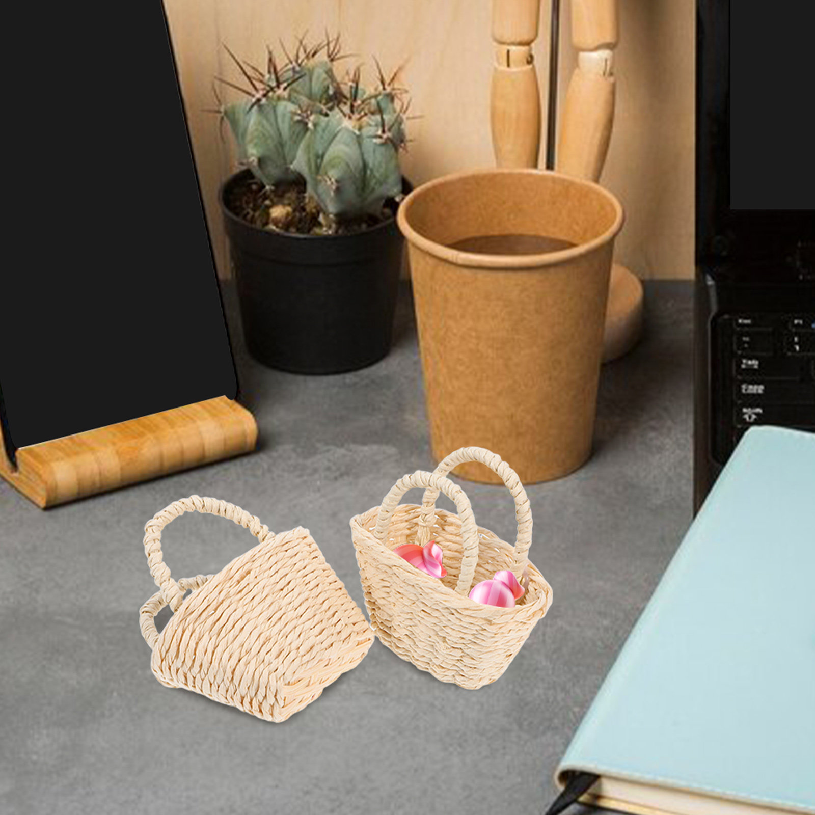 2 paniers miniatures en raphia - Desk Setup Small Space avis et prix