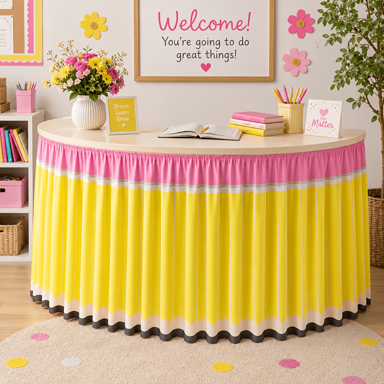 1 jupe de table à crayons pour - Yellow Desk Setup avis et prix